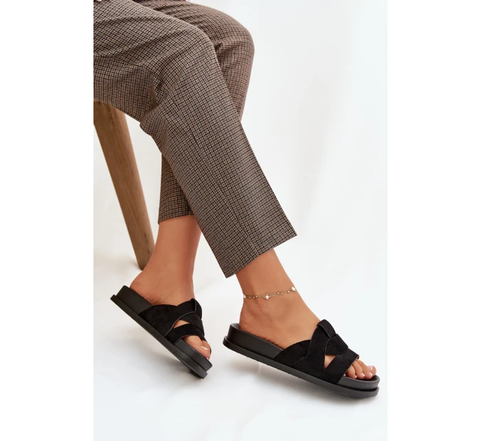 Dámské pantofle Eko semiš s pásky Černé Marivessa