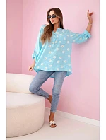 Ľanová blúzka s kvetinovým vzorom 22062 modrá - Kesi