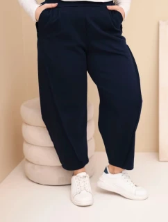 Dámske Plus veľkosť bavlnené nohavice s vysokým pásom voľné modré