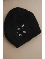 Dámská zimní čepice vlněná s krystaly a vzorem model 21859339 mocca - K-Fashion Dámská zimní čepice vlněná s krystaly a vzorem model 21859339 mocca - K-Fashion