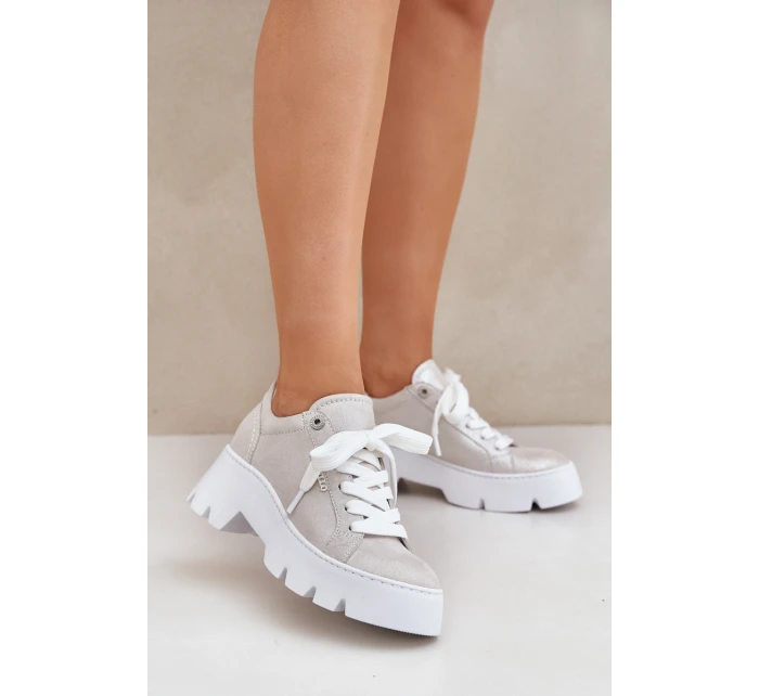 Sneakersy Buty Sportowe Na Platformie CheBello 4632 Srebrne
