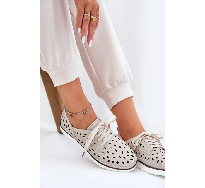 Półbuty Skórzane Damskie S.Barski LR51-610 Beżowe