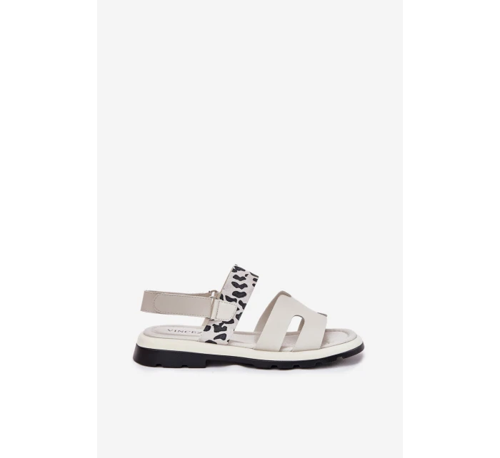 Dámské Kožené Sandály Na Plochém Podpatku Leopard model 21697799 Béžové - VINCEZA