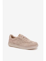 Dámske semišové kožené tenisky s otvormi Beige Almora Dámske semišové kožené tenisky s otvormi Beige Almora