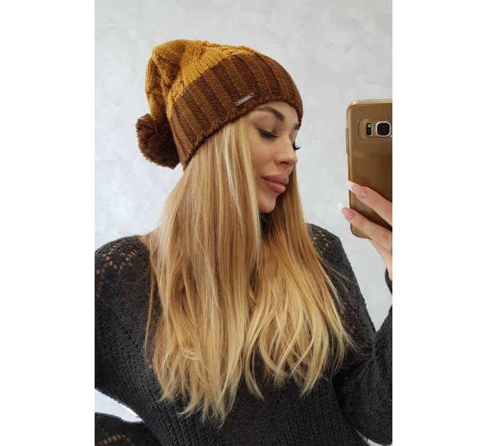 Fleecová čiapka Paris K212 horčicová+hnedá
