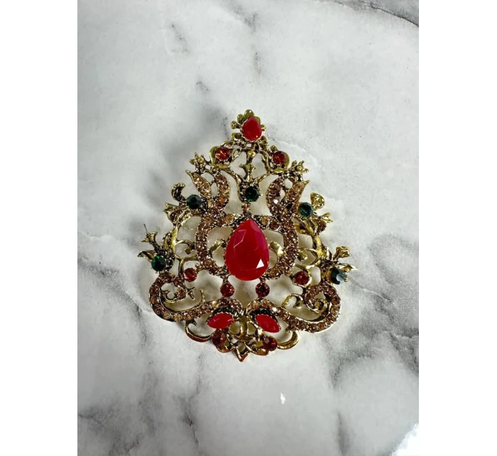 Brošňa XZ459-191 zlatá + červená