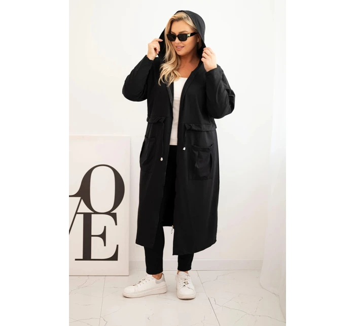 Dámska bavlnená mikina s kapucňou a vreckami v čiernej farbe