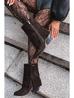 Dámské kožené kožené kozačky s podpatkem s Big Star Hnědé model 22386396 - Big Star Shoes Dámské kožené kožené kozačky s podpatkem s Big Star Hnědé model 22386396 - Big Star Shoes