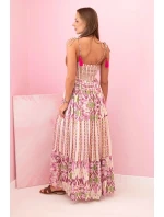 Dámské viskózové maxi šaty na ramínka s gumičkou a volánem fialka