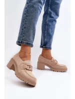 Sametové boty na podpatku béžové model 21646812 - VINCEZA