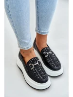 Kožené Dámské Mokasíny Na Platformě S Dekorací Černé model 21675568 - VINCEZA