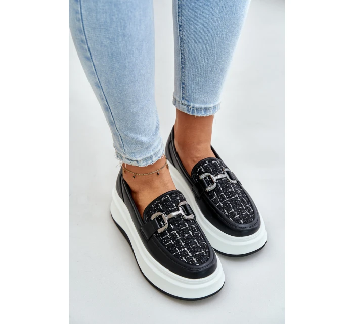 Kožené Dámské Mokasíny Na Platformě S Dekorací Černé model 21675568 - VINCEZA