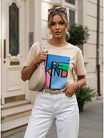 Dámske bavlnené tričko s potlačou KINDBE peach FashionStreet RY2615