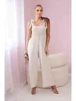 Kombinéza bez ramienok s volánom na vrchu béžová