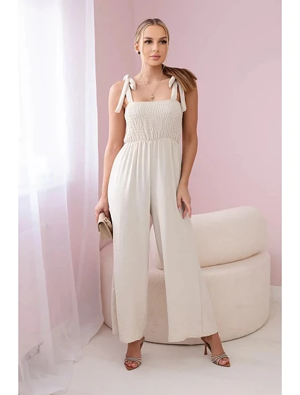 Overal na ramínka s volánkovým topem béžový