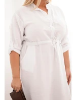 Dámské šaty z viskózy Plus Size s knoflíky a vázáním v pase bílá