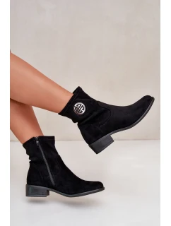 Botki Damskie Zapinane Na Zamek Z Ozdobnym Detalem Eko Zamszowe Czarne Lerioria