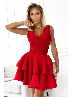 ZLATA - Červené dámske šaty s čipkovým výstrihom a penou 368-3