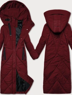 Dámska zimná bunda v bordovej farbe v bordovej farbe s dĺžkou po kolená J Style (5M3232-1)