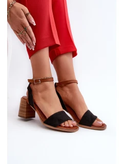 Sandały Damskie Na Słupku Z Eko Zamszu Czarne Ronvia