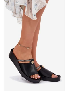 Kožené Dámské Pantofle S Ozdobným Páskem model 21698290 Černé - S.Barski