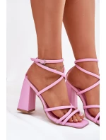 Dámské sandály na podpatku s pásky růžové model 21698669 - Boto