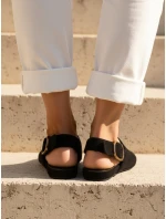 Dámske semišové baleríny s otvoreným podpätkom slingback black FashionStreet ZY1353