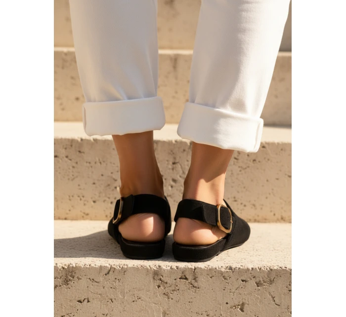 Dámske semišové baleríny s otvoreným podpätkom slingback black FashionStreet ZY1353