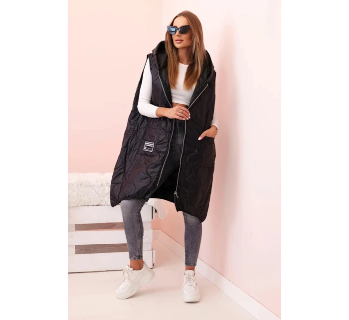 Dámská prošívaná vesta Plus Size s kapucí na zip černá Dámská prošívaná vesta Plus Size s kapucí na zip černá