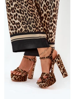 Sandały Damskie Na Wysokim Słupku I Platformie W Panterkę Brązowe Jovenes