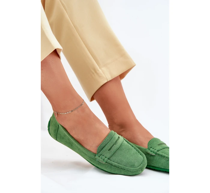 Damskie Zamszowe Mokasyny Zielone Lenvie