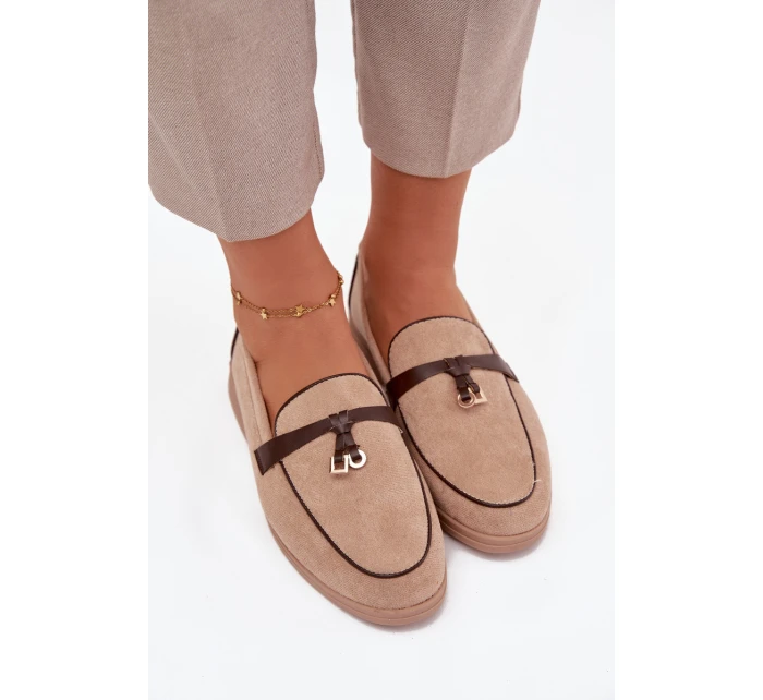 Mokasyny Loafersy Dámské Z Eko Zamszu Béžové Darwen Mokasyny Loafersy Dámské Z Eko Zamszu Béžové Darwen