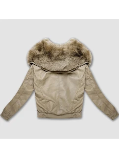 Kožená bunda v teplé béžové barvě s velkým límcem model 21785351 - Glakate
