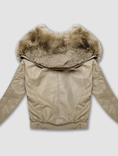 Kožená bunda v teplé béžové barvě s velkým límcem model 21785351 - Glakate