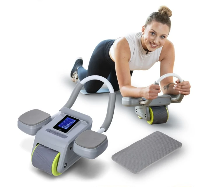 KA08 SIVÁ ABS AUTOMATICKÉ BRUŠNÉ SVALOVÉ CVIČENIE KOLESO S LCD DISPLEJOM A NABÍJANIE HMS