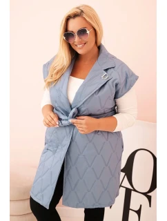 Dámske Plus veľkosť prešívaná vesta s opaskom a golierom Denim