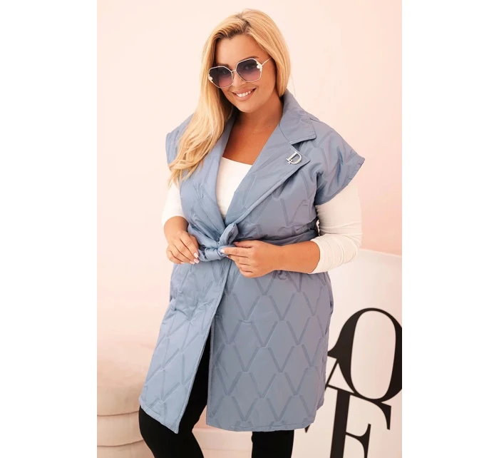 Dámske Plus veľkosť prešívaná vesta s opaskom a golierom Denim Dámske Plus veľkosť prešívaná vesta s opaskom a golierom Denim