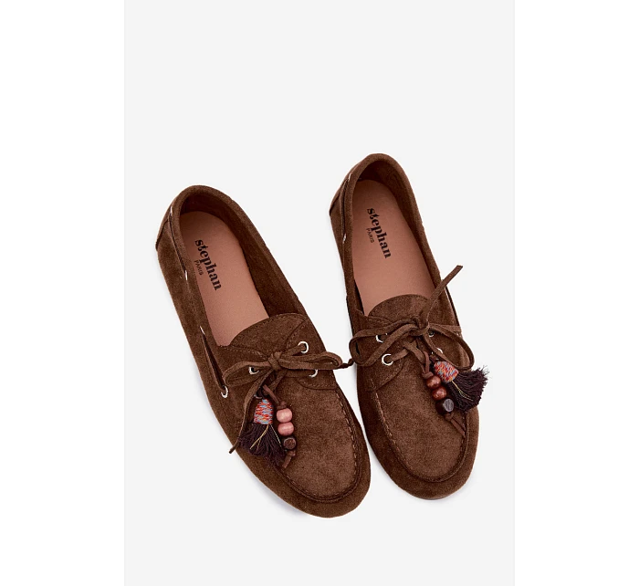 Dámské mokasíny s třásněmi a korálky Hnědé Teresa Dámské mokasíny s třásněmi a korálky Hnědé Teresa