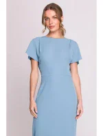 model 20966244 Tužkové šaty s rozparkem na boku nebesky modré - STYLOVE
