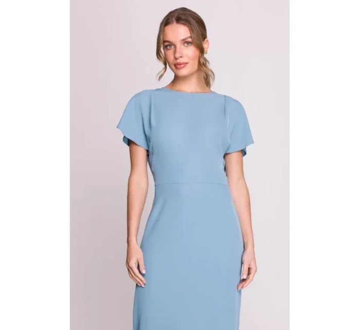 model 20966244 Tužkové šaty s rozparkem na boku nebesky modré - STYLOVE