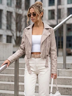 Dámska bunda v štýle Ramones s koženým opaskom, béžová, FashionStreet TY5719
