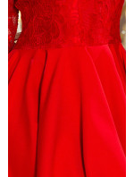 Červené dámske šaty s dlhším zadným dielom a čipkovaným výstrihom model 7162273