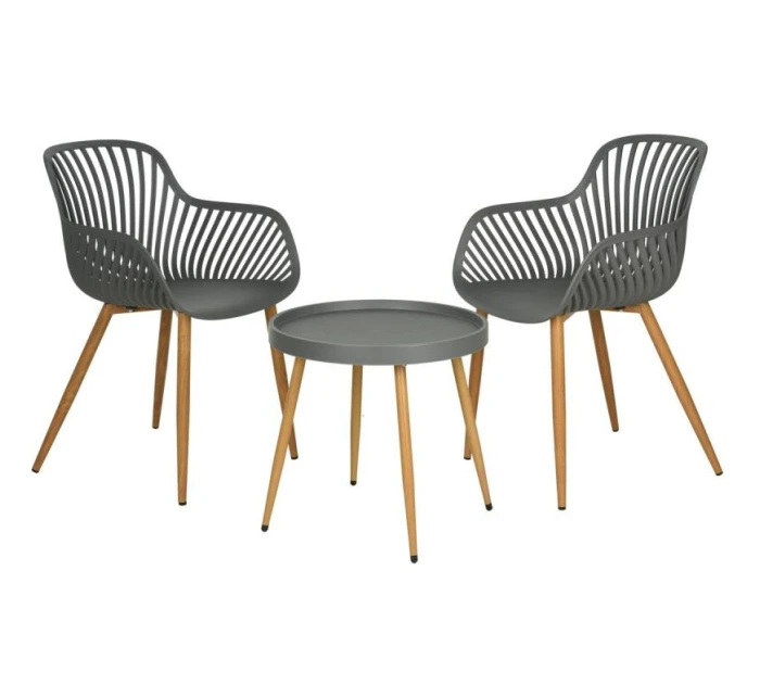 BALKÓNOVÝ NÁBYTOK SET STÔL A 2 STOLIČKY SIVÝ