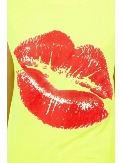 Blúzka s potlačou pier žltá neón+červená