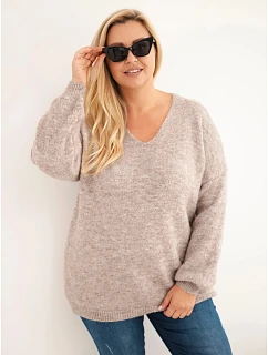 Dámský svetr Plus Size s vlnou a výstřihem do V fango