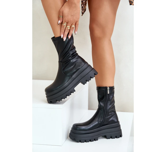Botki Na Masywnej Platformie Czarne Florinara