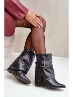 Botki Na Koturnie Z Wywiniętą Cholewką I Klamrą Czarne Vortinia Botki Na Koturnie Z Wywiniętą Cholewką I Klamrą Czarne Vortinia