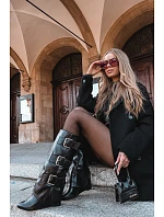 Dámské kozačky s ohrnutým lemem  černé  model 22383600 - SWEET SHOES
