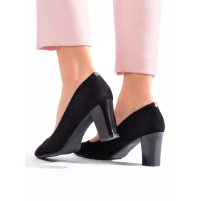 Pohodlné dámske čierne lodičky na širokom podpätku