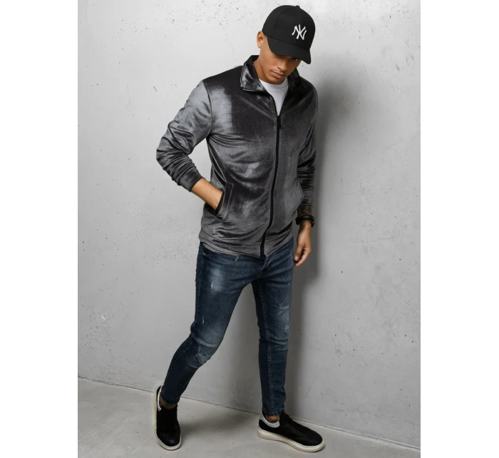 Pánská šedá velurová mikina model 21967343 - Dstreet